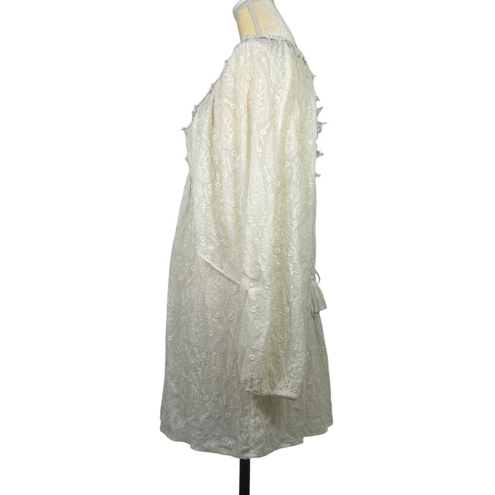 Free People Circle Of Love Embroidered MIni Dress V Neck Lace Up Back Size 12 - Picture 4 of 13